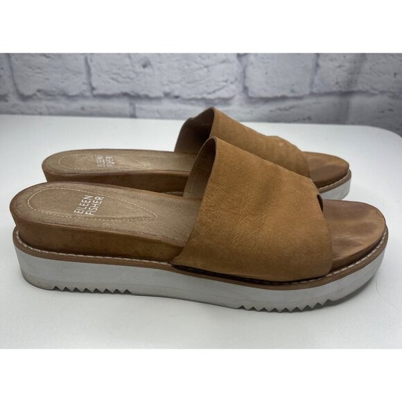 Eileen Fisher Touch Leather Flatform Sandal 7.5 Ladies Brown Color - Picture 3 of 11
